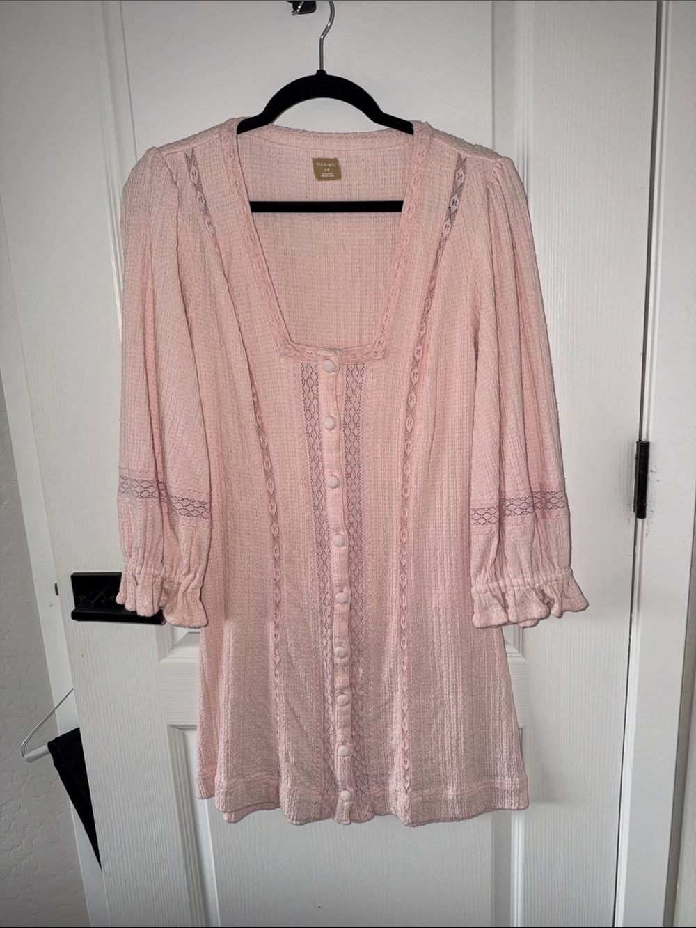 Light Pink Button-Front Women's Dress - Feminine Lace Detail